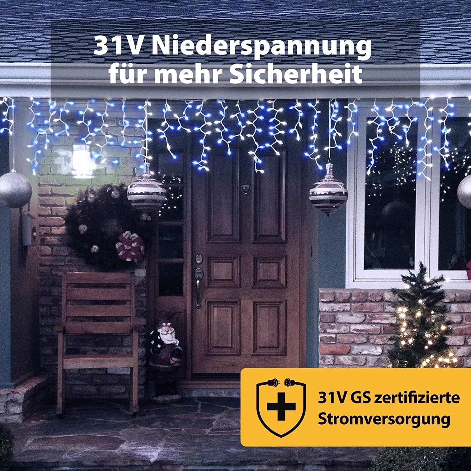 SALCAR 5m LED Eisregen Lichterkette Außen – 200 LEDs mit Fernbedienung, 8 Modi & IP44 Wasserschutz, LED-Lichtervorhang für Weihnachten, Pavillon, Balkon & Innen/Deko