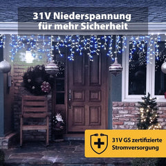Salcar 5m/10m LED Eisregen Lichterkette Außen – 200 LEDs/ 400 LEDs mit Fernbedienung, 8 Modi & IP44 Wasserschutz, LED-Lichtervorhang für Weihnachten, Pavillon, Balkon & Innen/Deko