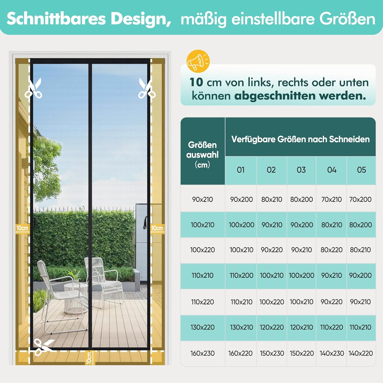 Sekey Magnet Fliegengitter für Balkontür – Zuschneidbar, Insektenschutz ohne Bohren, mit 4 cm Klettband & Doppelnähten, Schwarz – Ideal für Balkon, Terrasse & Schlafzimmer