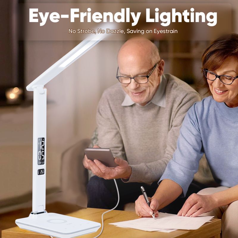 WILIT U13AQ 18W LED desk lamp, with 5 brightness levels/3 color temperatures, with 5W charging function and 10W USB charging function, with alarm clock