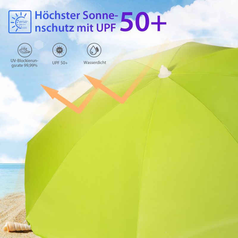 Sekey ∅ 180 cm beach umbrella with protective cover and ground sleeve, sun protection UV50+