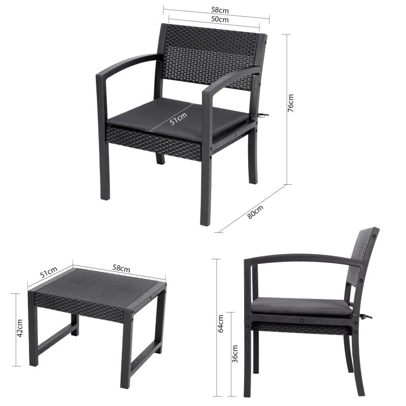 Sekey 3-piece garden furniture set, 2 garden chairs and garden table