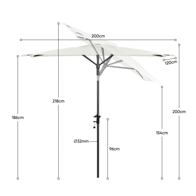 Sekey 200 x 125 cm balcony umbrella rectangular with balcony railing, sun protection UV50+