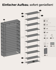 Sekey 9-Tier Shoe Cabinet – Multifunctional Shoe Rack with Dust Protection, Available in 2 Sizes (58 or 85 cm Width), Adjustable Shelves, Easy Assembly, Black