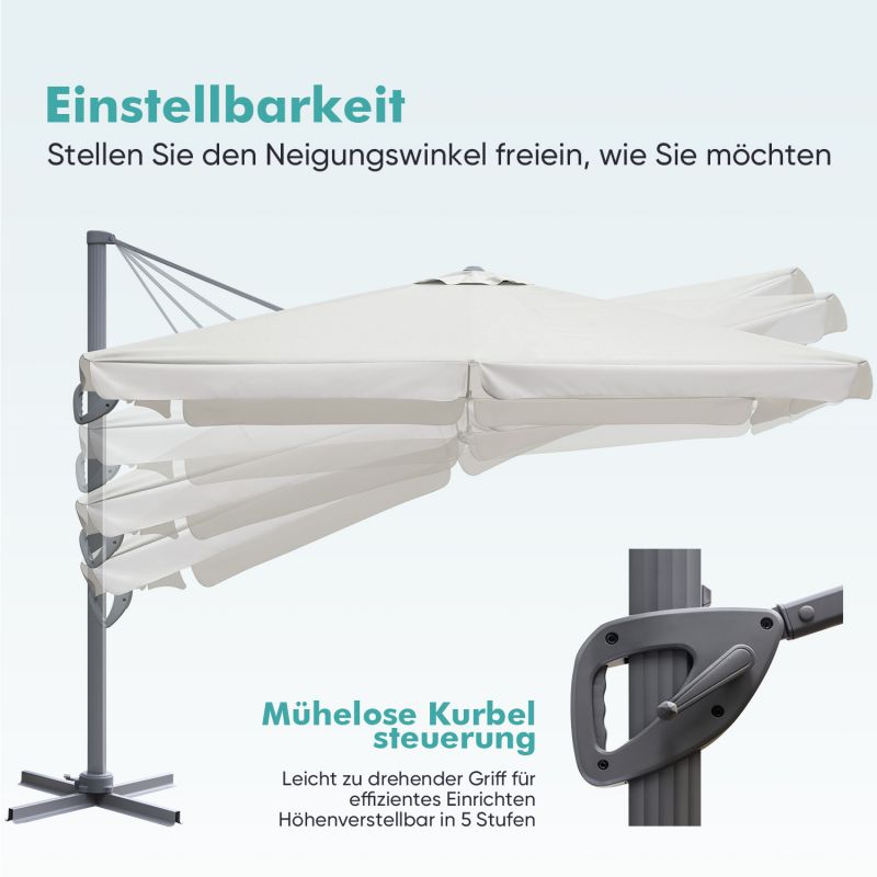 Sekey 300 cm x 300 cm cantilever parasol, sun protection UV50+