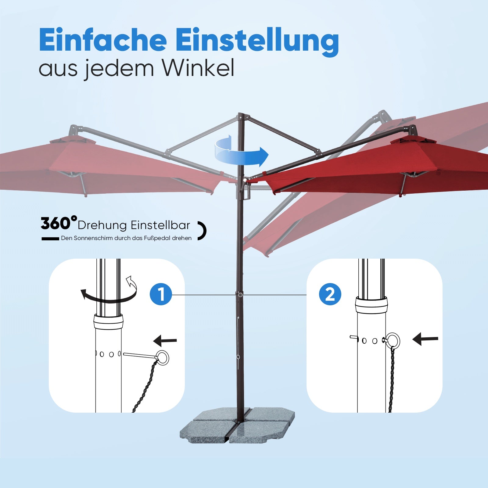 Sekey Ampelschirm 300 cm – Aluminium Sonnenschirm mit 360° Drehung, Neigefunktion, UV50+ Schutz