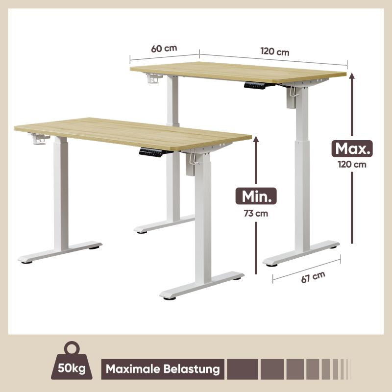 KOWO 120 cm Height Adjustable Desk Electric with Touchscreen and Charger