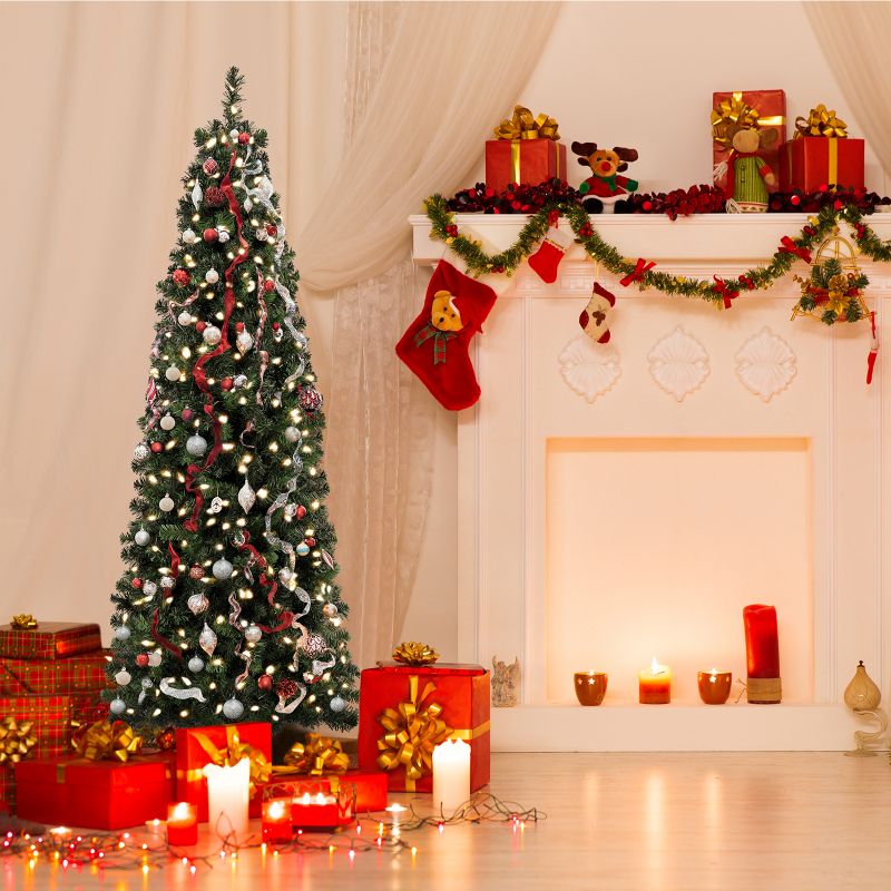 Salcar PVC Artificial Christmas Tree Narrow, Fir Tree Christmas Tree Artificial Quick Assembly with Folding System, Christmas Tree Stand and Gloves