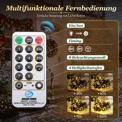Salcar LED Lichterkette 23 m mit 360 LEDs, Gelb, Fernbedienung, 8 Lichtmodi, 4-stufig dimmbar, 3 Timer, Memory, IP44, 31V für Innen & Außen