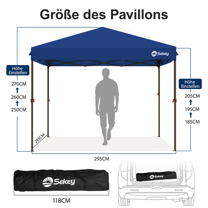 Sekey 3x3 m folding gazebo with 4 side panels and 4 sandbags