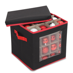 Salcar Aufbewahrungsbox Schwarz für 64 Weihnachtskugeln – Faltbare Weihnachtsdeko-Box 30,5 cm mit Fächern & flexiblen Trennwänden