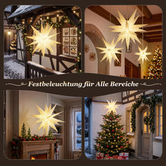 Salcar LED Papierstern 60 cm Weiß – Beleuchteter 3D Weihnachtsstern mit 18 Spitzen, Warmweißes Licht, Hängende Weihnachtsdeko für Fenster & Innenbereich, Herrnhunter Sterne