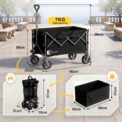 SUNULA Foldable Wagon 120 kg – 150L Handcart with Off-Road Wheels, Brakes &amp; One-Hand Handle