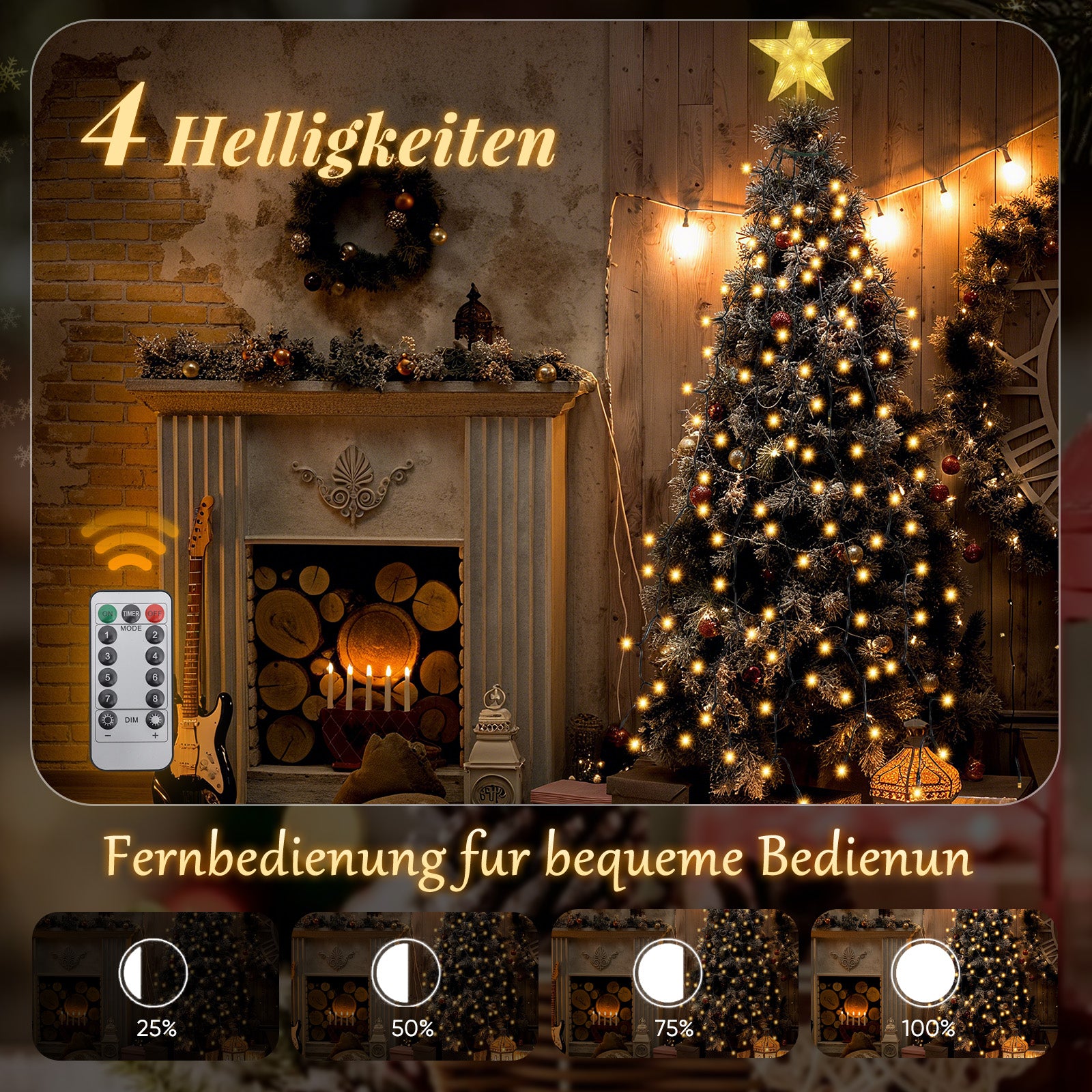 SALCAR Weihnachtsbaum Lichterkette mit Sternspitze & Fernbedienung – 1,5 m (260 LED), 2 m (430 LED) oder 3 m (500 LED) Überwurf Lichterkette, Warmweiß, 8 Modi, Timer, Innen & Außen