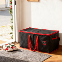Salcar Schwarze Aufbewahrungsbox für 128 Weihnachtskugeln – Faltbare Christbaumkugel-Box 64,8×32,3×34,2 cm mit 128 Fächern, Tragegriffen & Doppelreißverschluss