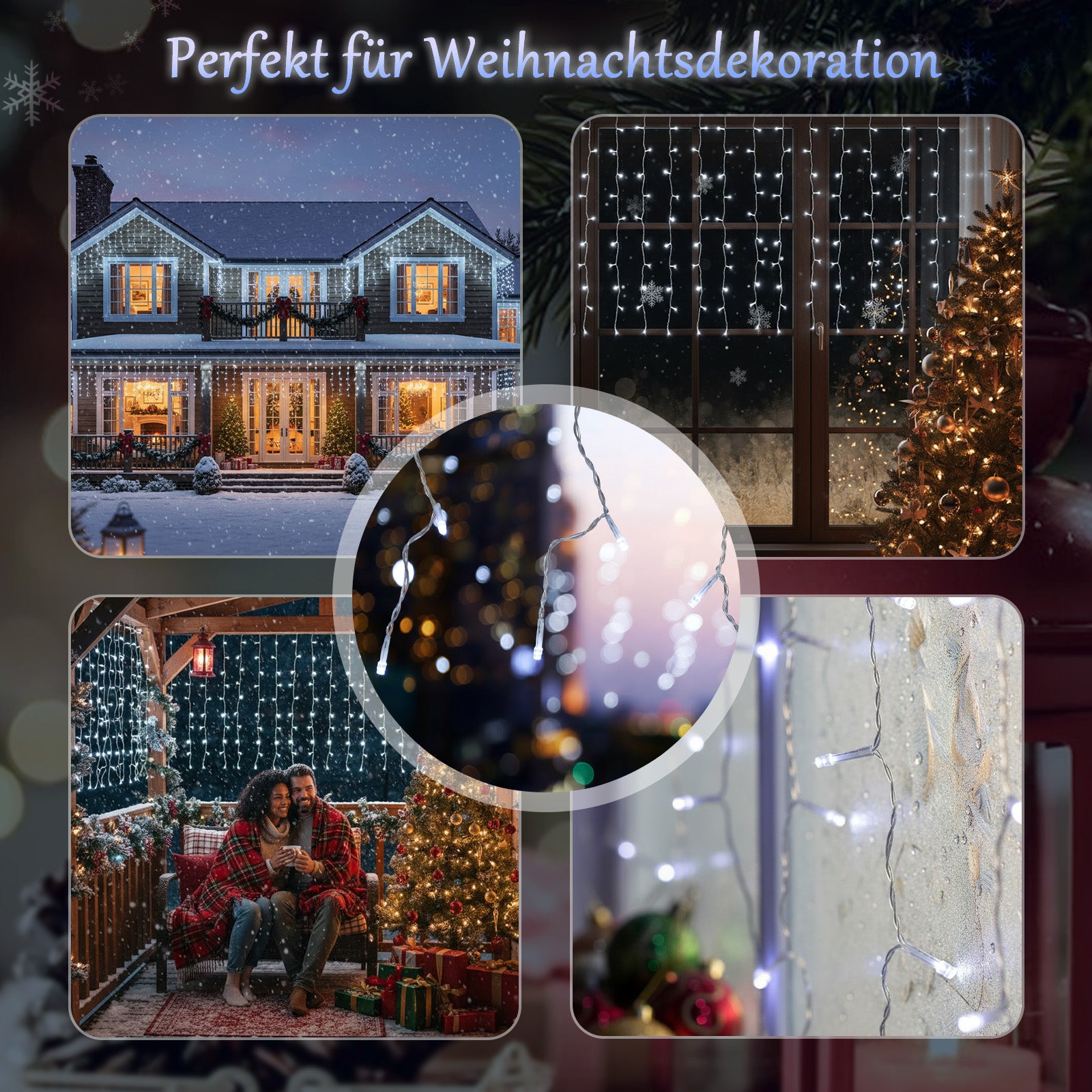 SALCAR LED Eisregen Fenster Lichtervorhang – Kaltweiß, 8 Modi, Timer & Memory, IP44 Wasserdicht – Für Innen & Außen, Weihnachtsbeleuchtung für Fenster, Balkon & Wand (2m/3m/6m)