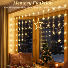 Salcar LED Sternenvorhang Warmweiß – Weihnachtsbeleuchtung mit 8 Modi, Timer & Memory