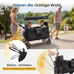 Sunula Kinder Bollerwagen für 2 Kinder mit Dach – faltbar, Schiebe- & Ziehfunktion, 5-Punkt-Gurte und XXL-Räder, K1 Serie