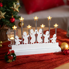 Salcar LED Lichterbogen mit 7 Sternen & 6 Engeln – Warmweißes Licht, Batteriebetrieben mit Timer – Weihnachtsdeko für Tisch & Fenster, ca. 32 cm