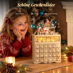 Salcar LED Weihnachtsdorf Adventskalender aus Holz – 24 Fächer zum Befüllen