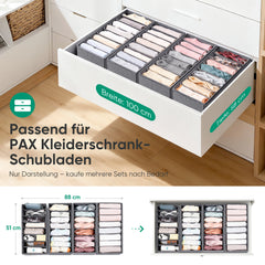 Sekey Schubladen-Organizer Set 8 Fächer, Vliesstoff, 2 Größen (19×40×11 cm & 22×51×11 cm), für Kleidung, Accessoires & Alltagsartikel
