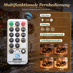Salcar LED Lichterkette Orange 23 m mit 360 LEDs, Fernbedienung, 8 Lichtmodi, 4-stufig dimmbar, 3 Timer, Memory, IP44, 31V für Innen & Außen
