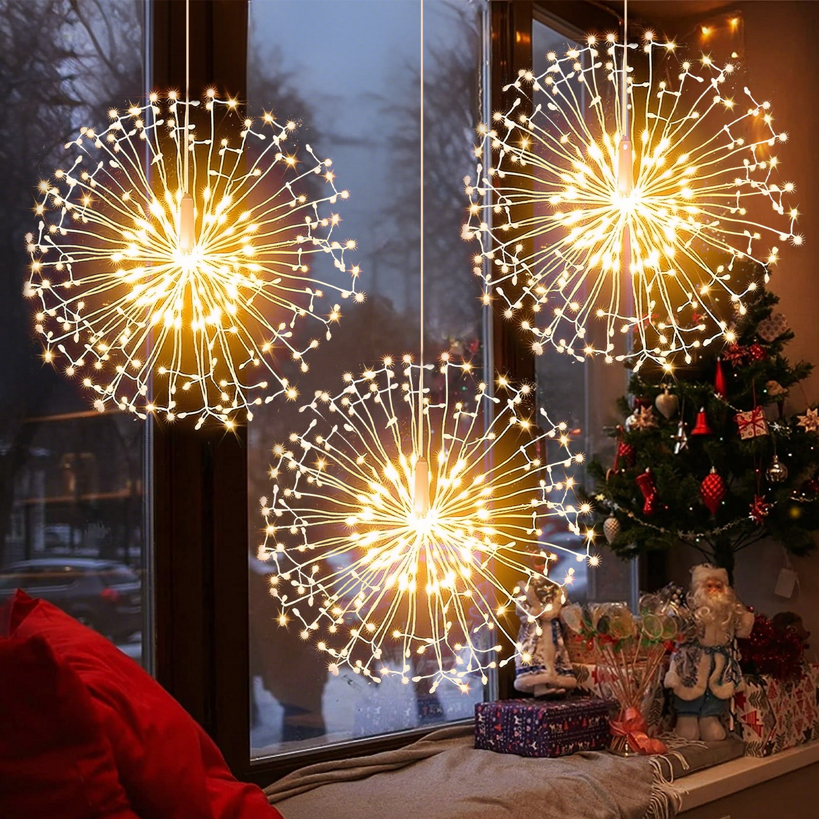 SALCAR LED Leuchtkugel Weihnachten Feuerwerk Lichterkette – 198 LEDs, 8 Modi, Timer & Fernbedienung, Batteriebetrieben & IP44 Wasserdicht – Weihnachtsbeleuchtung für Innen & Außen
