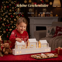 Salcar LED Weihnachtsdorf Schwibbogen – 43 cm, 8 LEDs, Batteriebetrieben, Fensterdeko Weihnachten