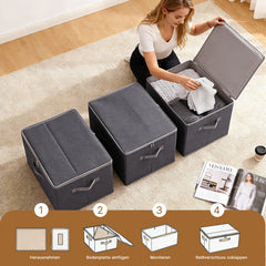 Sekey Aufbewahrungsboxen 3er Set mit Deckel | Stoffboxen 40 × 30 × 25 cm – formstabil, faltbar & vielseitig einsetzbar