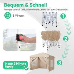 Sunula Faltpavillon 3×3 m – Wasserdicht, Stabil & Winterfest, Pavillon mit 4 Seitenwänden, Höhenverstellbar 250–260 cm