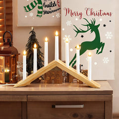 Salcar LED Holz-Schwibbogen 52 cm mit 7 warmweißen LED-Kerzen – Weihnachts Lichterbogen aus Holz, Fensterdeko & Tischbeleuchtung mit Netzstecker