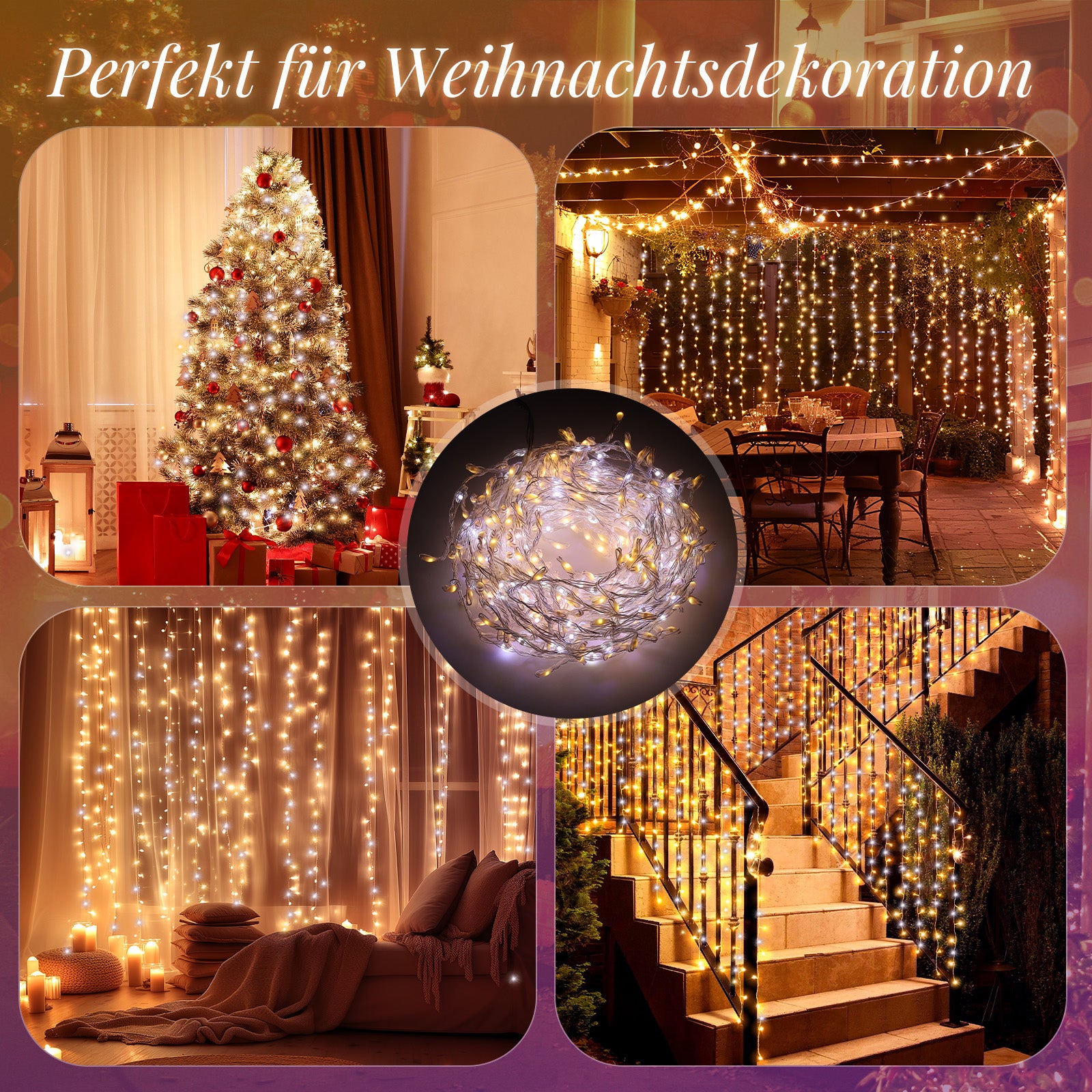 SALCAR 3 m LED Lichterkette Außen, 160 LEDs, Warmweiß & Kaltweiß, 14 Modi, Timer & Memory, IP44 Wasserdicht, Weihnachtsbeleuchtung für Garten, Balkon, Party, Hochzeit