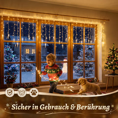 Salcar Eiszapfen Lichterkette 5 m – 200 LEDs Warmweiß, 8 Modi, Timer & Memory, IP44