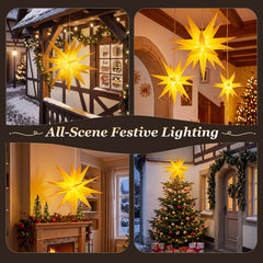 Salcar LED Papierstern – Beleuchteter 3D Weihnachtsstern Gelb mit 18 Spitzen, Warmweißes Licht, Hängende Weihnachtsdeko für Fenster & Innenbereich