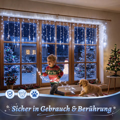 Salcar Eiszapfen Lichterkette 5 m – 200 LEDs Kaltweiß, 8 Modi, Timer & Memory, IP44