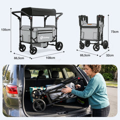 Sekey Bollerwagen faltbar mit Dach für 1–2 Kinder – Kinderwagen mit XXL-Rädern, 5-Punkt-Gurt & flexibler Sitz-/Liegefläche, bis 110 kg, Serie 9090