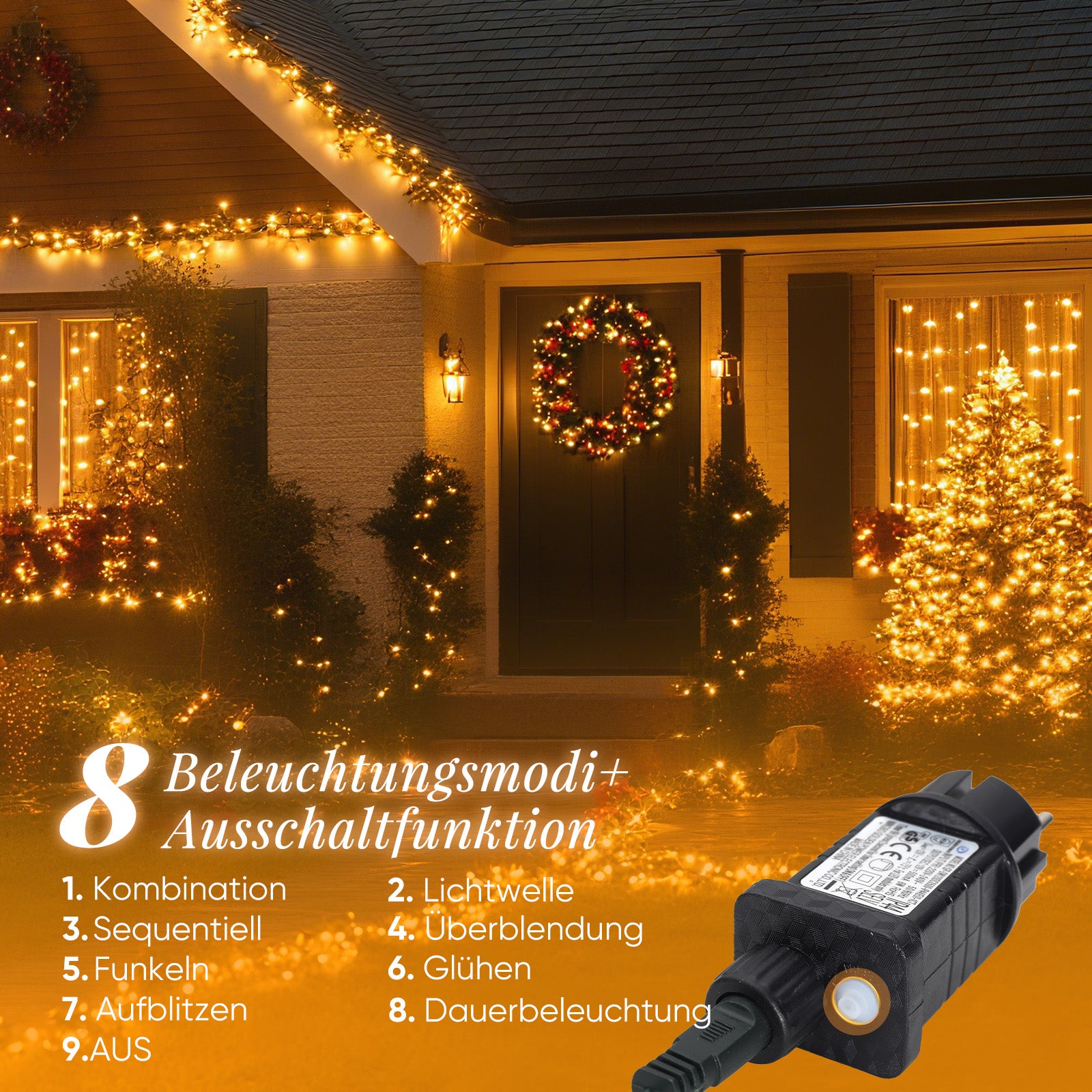 SALCAR LED Cluster Lichterkette Kupferdraht | 200/400/600/800 LEDs | 5m/10m/15m/20m | Warmweiß, 8 Modi, Timer & Memory, IP44 Wasserdicht für Innen & Außen