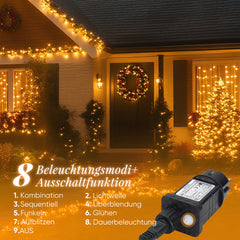 Salcar LED Cluster Lichterkette Kupferdraht | 200/400/600/800 LEDs | 5m/10m/15m/20m | Warmweiß, 8 Modi, Timer & Memory, IP44 Wasserdicht für Innen & Außen