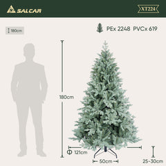 Salcar Künstlicher Weihnachtsbaum aus PE & unsichtbaren PVC-Spitzen – Natürliche graugrüne Tanne mit Schnellaufbau-Klappsystem & stabilem Metallständer (150 cm / 180 cm / 210 cm)