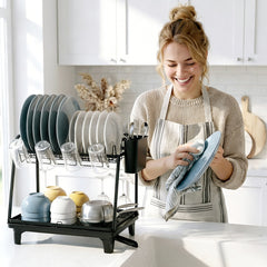Sekey 2-stufiges Abtropfgestell Geschirr – Platzsparender Doppel-Geschirrständer mit Besteckablage, Rostfrei & Schwarz für Spüle und Küchenarbeitsplatte  特点：