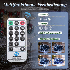 Salcar  LED Lichterkette 23 m mit 360 LEDs, Fernbedienung, 8 Lichtmodi, 4-stufig dimmbar, 3 Timer, Memory, IP44, 31V für Innen & Außen
