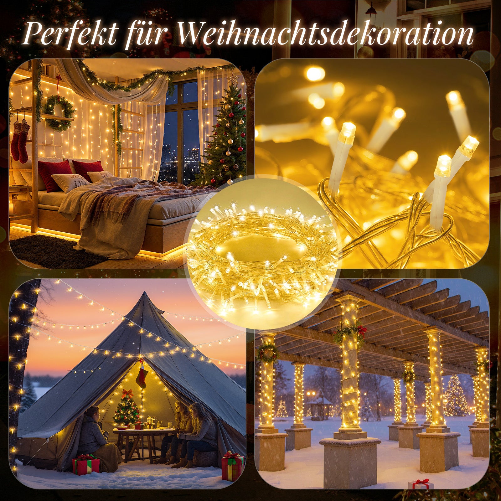 SALCAR LED Lichterkette mit 5m/10m/15m/20m Länge – 50–300 LEDs, Fernbedienung, 8 Modi, Timer & IP44 Wasserdicht, für Weihnachtsdeko, Party, Hochzeit, Garten – Warmweiß