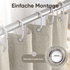 Sekey Duschvorhang, Beige, Wasserabweisender Badvorhang in Leinenoptik, 100 % Polyester, mit Beschwerungsband & 8 Duschvorhangringen, Waschbar bei 30 °C