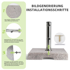 Sunula Granit Sonnenschirmständer 30 kg – Stabiler Schirmständer für Balkon & Garten, Edelstahlrohr für Ø 32–48 mm, rutschfester Terrassen-Sockel 43 x 38 cm