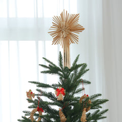 Salcar Christbaumstern aus Stroh, 24,5 cm Schneeflocke – Handgefertigter Baumspitzenstern, Natürlicher Strohstern als Weihnachtsdekoration mit skandinavischem Flair