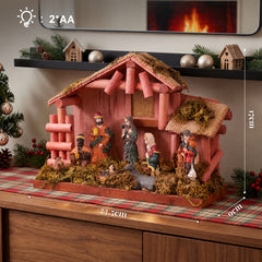 Salcar Weihnachtskrippe aus Holz mit Figuren – 20 LEDs, Batteriebetrieben, 23,5 cm Weihnachtsdeko