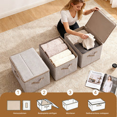 Sekey Aufbewahrungsboxen 3er Set mit Deckel | Stoffboxen 40 × 30 × 25 cm – formstabil, faltbar & vielseitig einsetzbar