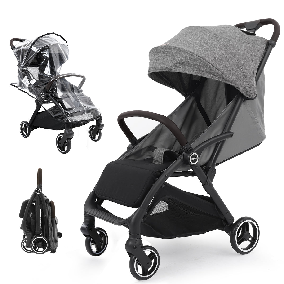Sekey BW732 Reise-Kinderwagen Ultraleicht & Einhand-klappbar | 3-fach verstellbare Rückenlehne, 4-Rad-Federung, Regenschutz, 5-Punkt-Gurt, Handgepäckgeeignet
