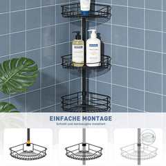 Sekey Duschregal Ohne Bohren – Höhenverstellbares Teleskop-Duschregal 79–315 cm mit 4 festen Körben, Eck-Design & stabiler Stand für Badezimmer