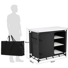 Sekey Campingschrank faltbar mit Tischplatte, Campingküche Outdoor 79 x 48 x 96 cm, Campingküche mit 6 Fächern, Aluminiumgestell, MDF-Arbeitsplatte, für Camping, Wohnmobil & Garten